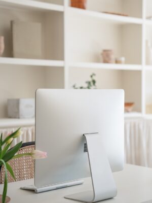 virtual assistant creating website on laptop